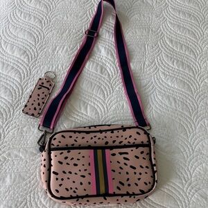 Light Tan Leopard Print Crossbody Bag with Striped Accent